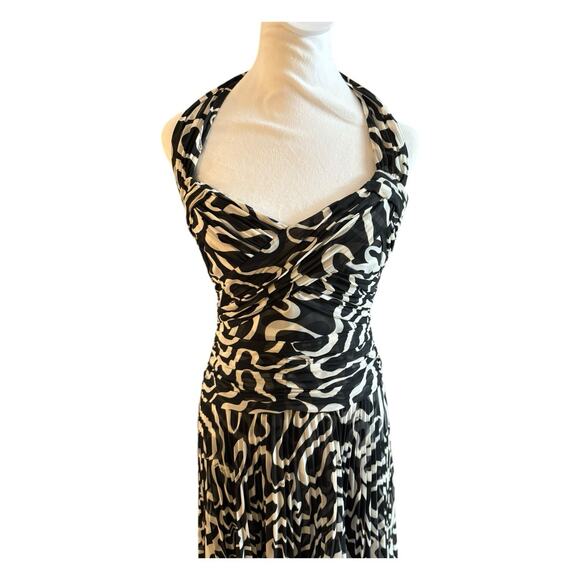 Vintage Escada Silk Halter Midi Dress Size 36 Us 6 Drop Waist Black White Gown - Picture 4 of 16